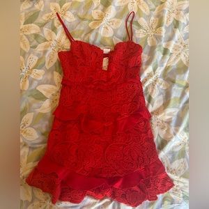 Hello Molly Angel Biba Red lace floral ruffle dress